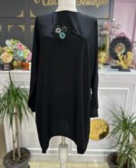 Cloche Taşlı Çiçek Detaylı Siyah Bluz