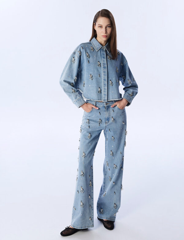TWİST STRASS TAŞ METAL AKSESUARLI JEAN PANTOLON