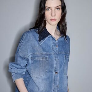 İPEKYOL KROŞE YAKALI DENİM GÖMLEK